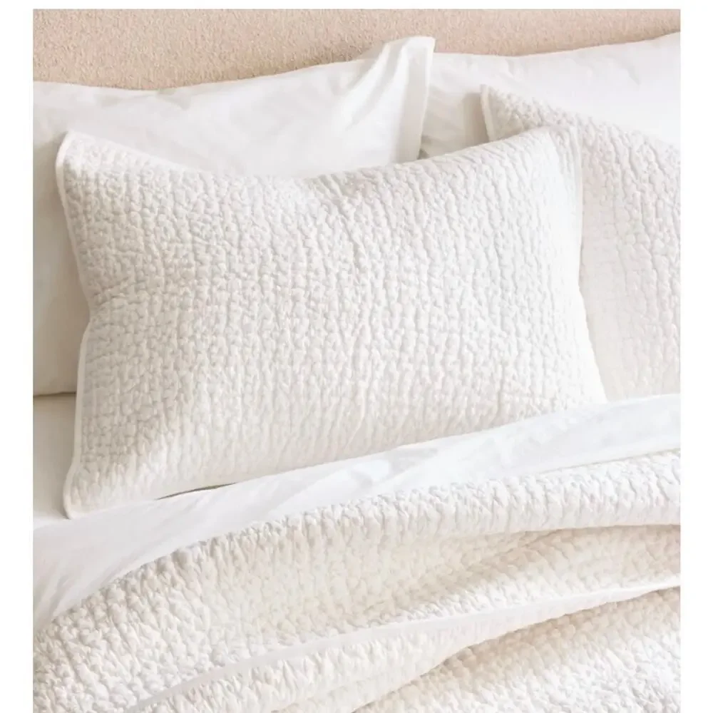 New! Quince Silk Pick Sham Set Hand Stitch Quilted King Sham Set White NWOT #21
